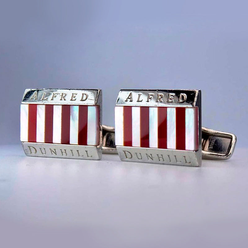 ALFRED DUNHILL  <p>  Cufflinks Facet square pinstripe </p> <p>  Sterling silver, white mother of pearl & red cornelian </p> <p> <FONT SIZE=2>   JLL8292H </font> </p>